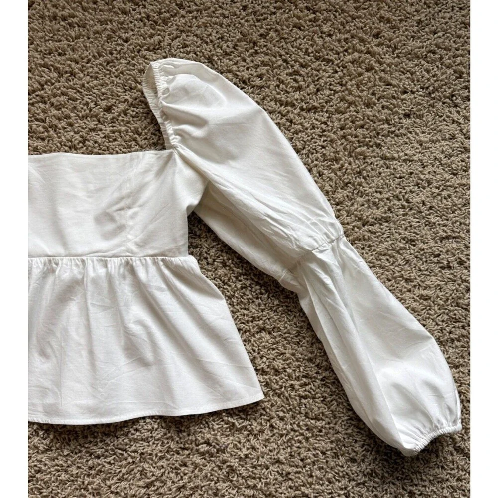 Reformation Organic Cotton Puff Sleeve Peasant Top Smocked Back Ivory Size 2